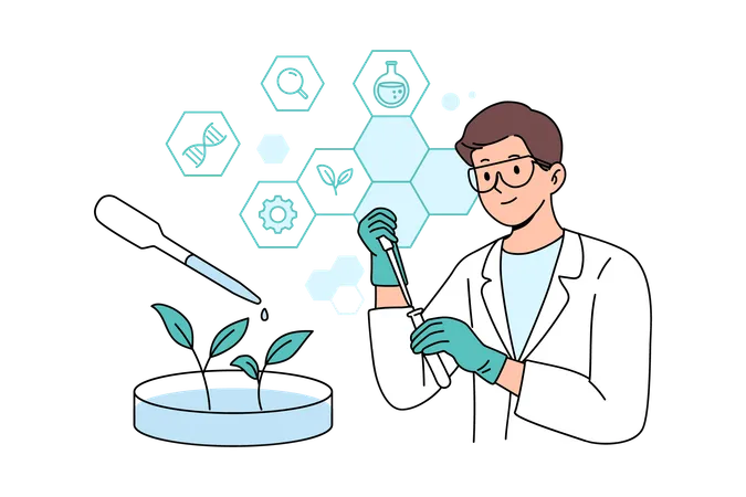 Scientist doing biotechnology experiment  Illustration