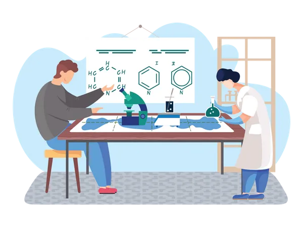 Scientist doing chemical research Illustration
