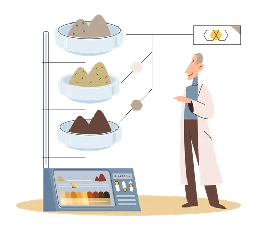 Scientist doing different soil types research Illustration