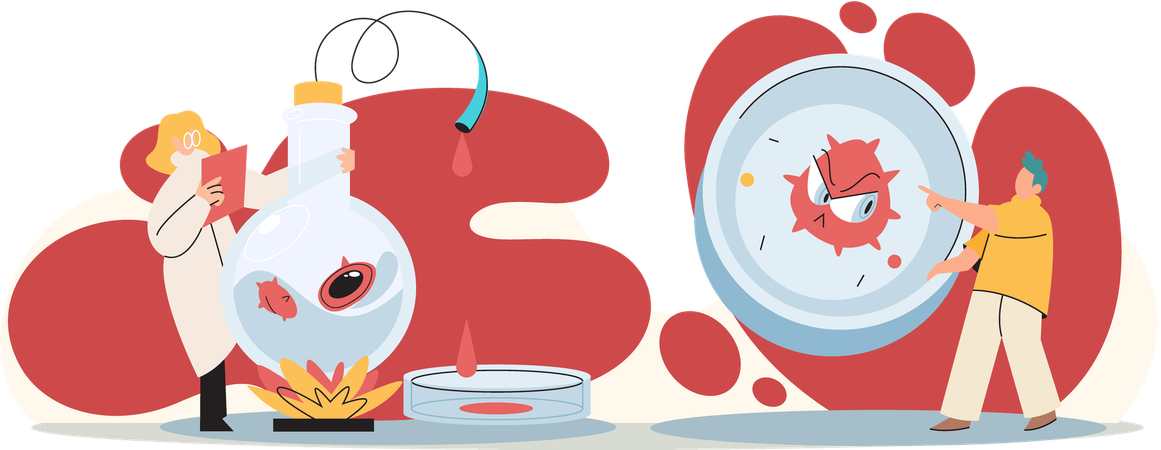 Scientist doing experiment on virus  Illustration