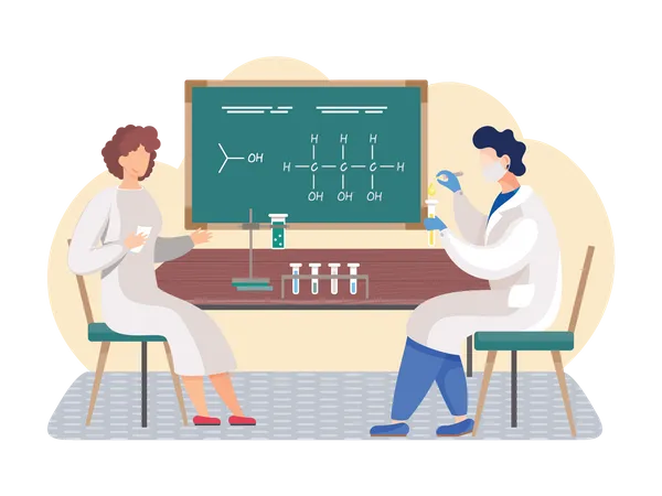 Scientist doing experiment with chemical bond Illustration