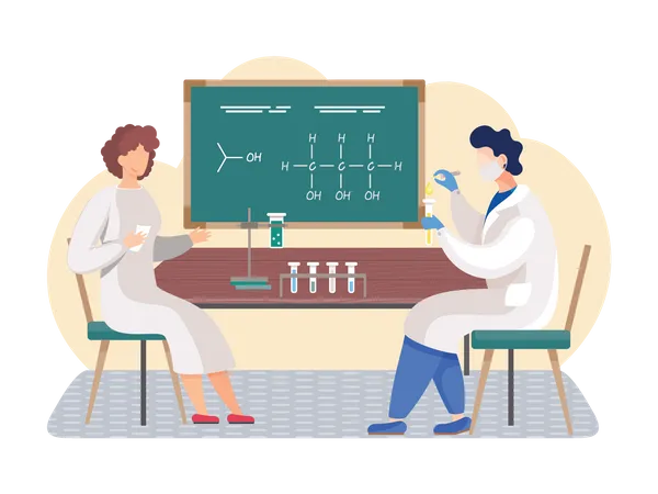 Scientist doing experiment with chemical bond  Illustration