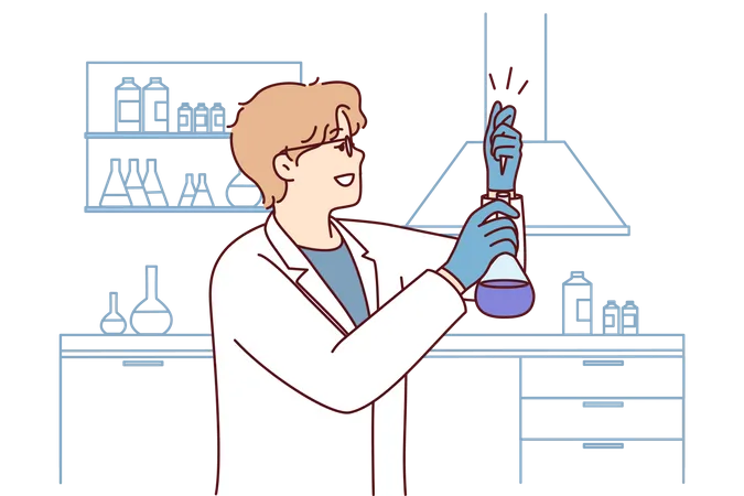 Scientist doing experiment with liquid  Illustration