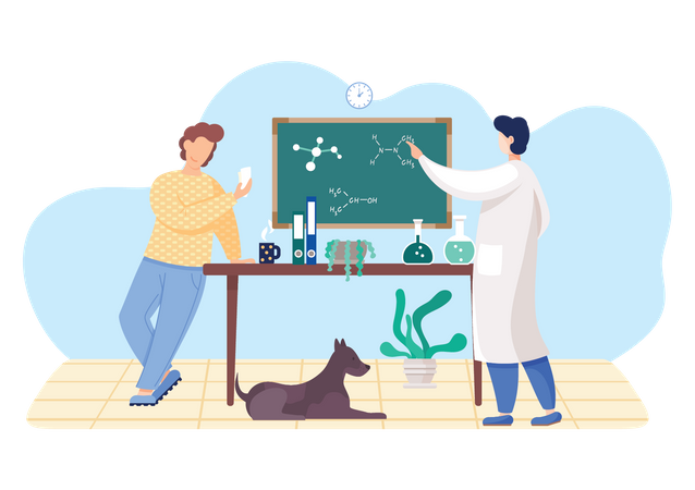 Scientist doing experiment with molecules  Illustration