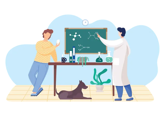 Scientist doing experiment with molecules  Illustration