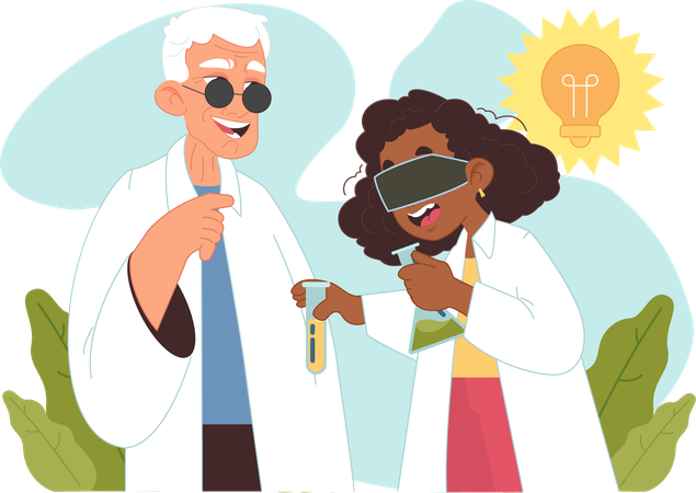 Scientist doing experimentation using VR technology  Illustration