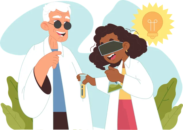 Scientist doing experimentation using VR technology  Illustration