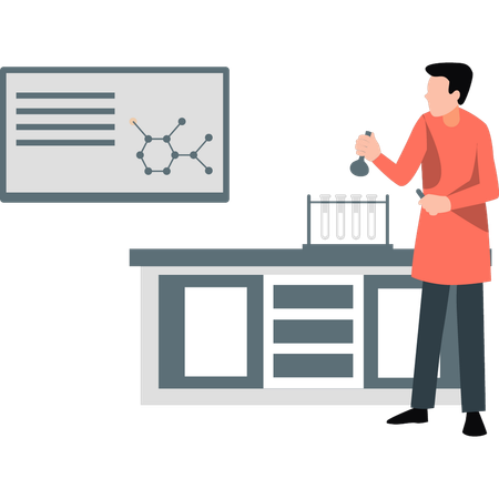 Scientist doing experiments according to formulas  Illustration