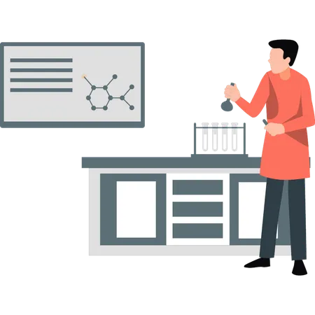 Scientist doing experiments according to formulas  Illustration