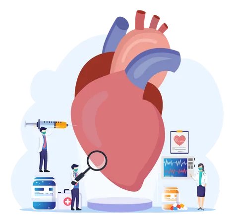 Scientist Doing Human Heart Anatomy Illustration