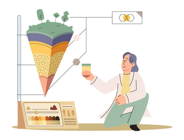 Scientist doing lab experiment on soil layers  イラスト