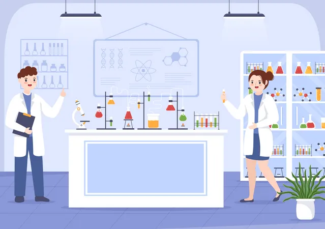 Scientist Doing Medical Research In Lab  Illustration