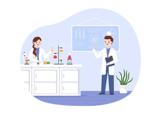 Scientist Doing Molecule Research In Lab  Illustration