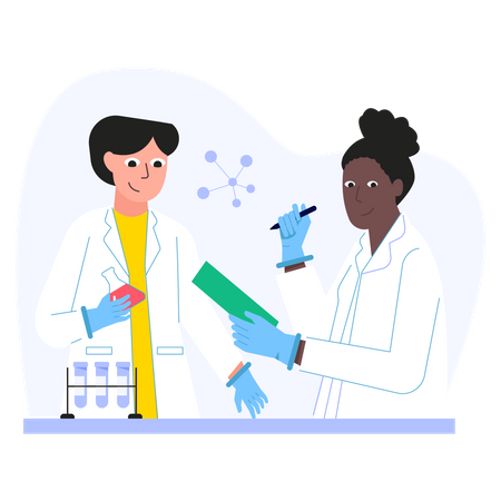 Scientist Doing Molecule Research In Lab  Illustration
