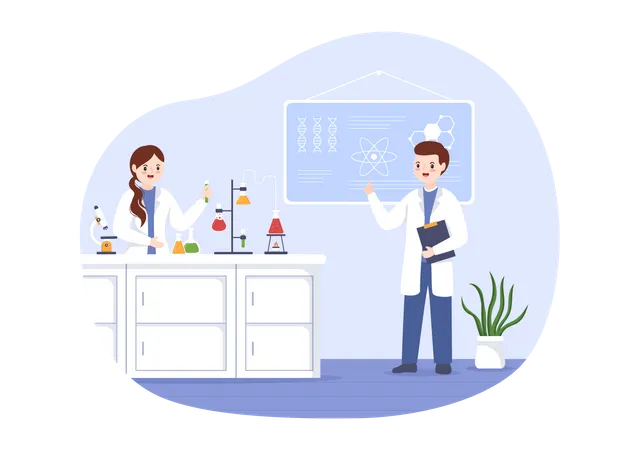 Scientist Doing Molecule Research In Lab  Illustration