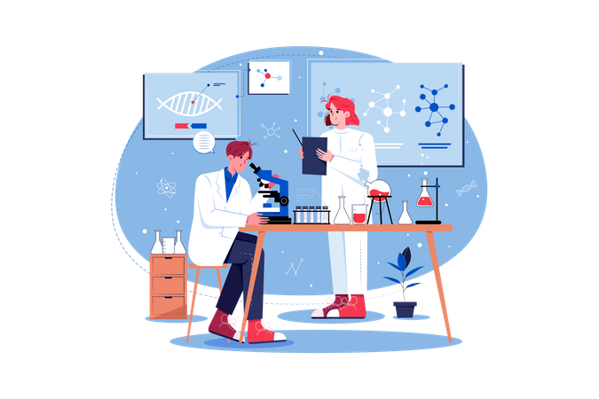 Scientist doing research on biological statistics  Illustration