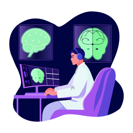 Scientist doing research on brain  Illustration