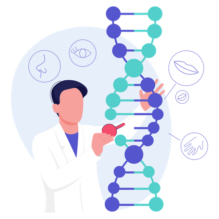 Scientist doing research on DNA Illustration