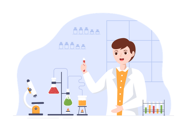 Scientist Doing Scientific Research In Lab  Illustration