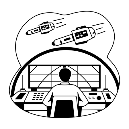 Scientist doing Spaceship Control  Illustration