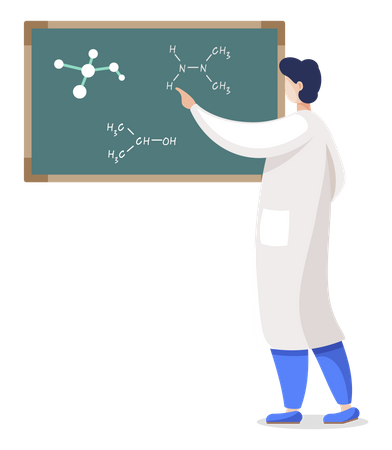 Scientist Drawing Molecular Formula on Chalkboard  Illustration