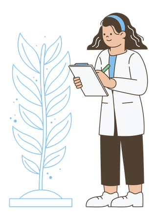 Scientist Examining Plant  Illustration