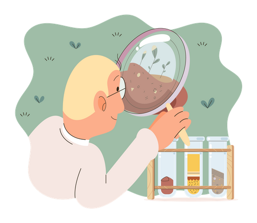 Scientist examining plant species  Illustration
