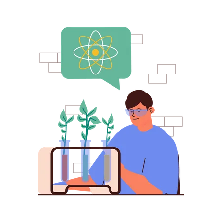 Scientist Examining Plant Species in Laboratory Illustration