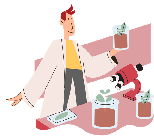 Scientist examining plant species using laboratory microscope  Illustration