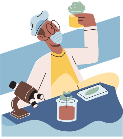 Scientist examining plant species using laboratory microscope  Illustration