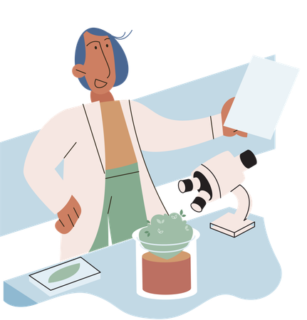 Scientist examining plant species using laboratory microscope  Illustration
