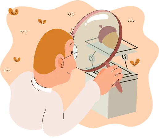 Scientist examining plant species using magnifying glass  Illustration