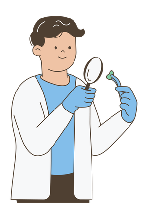Scientist Examining Plant Specimen with Magnifying Glass  Illustration