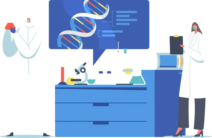 Scientist experimenting on DNA Illustration