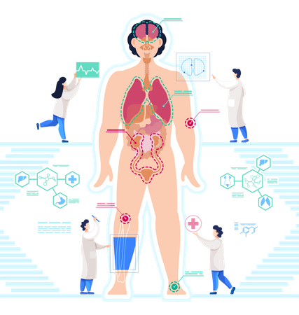 Scientist experimenting on human body anatomy  Illustration