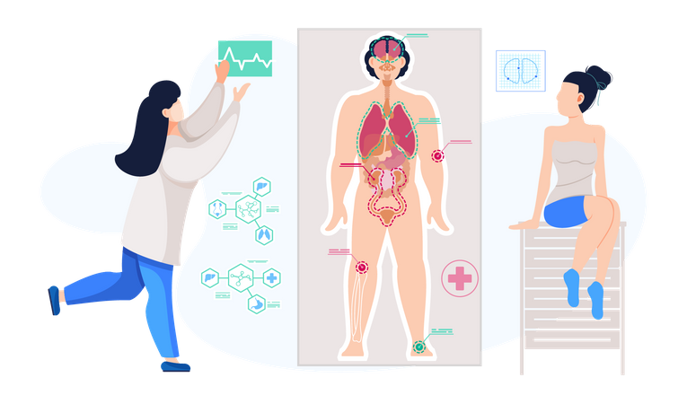 Scientist experimenting on human body  Illustration