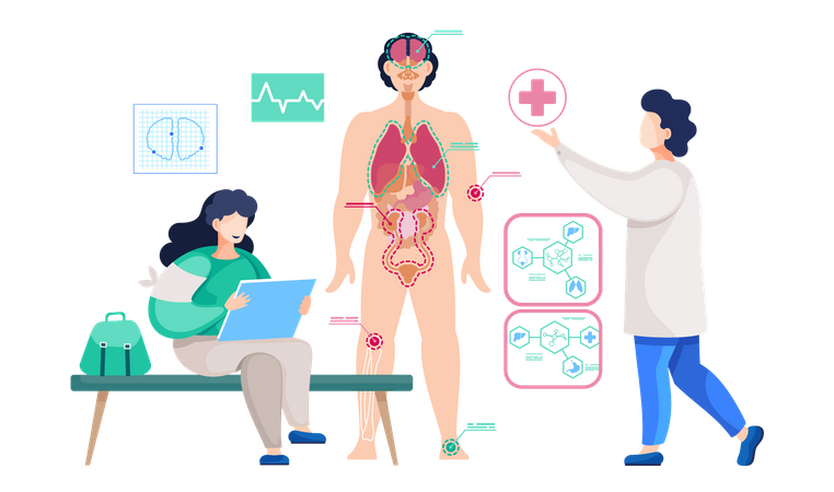 Scientist experimenting on human body structure  Illustration