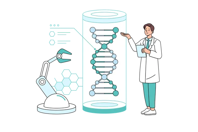 Scientist explaining about genetics engineering  Illustration