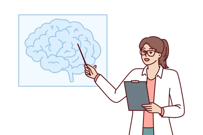 Scientist explaining brain functions  Illustration