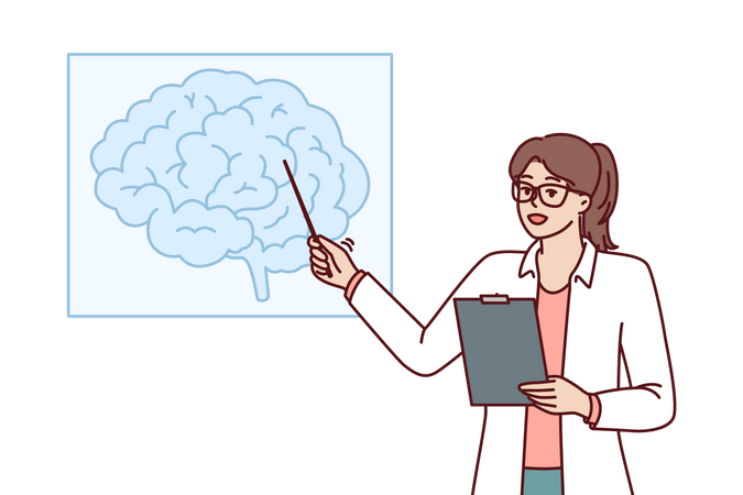 Scientist explaining brain functions  Illustration