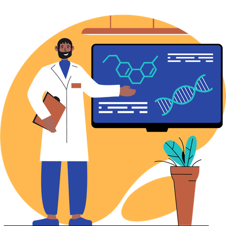 Scientist explains genetics test  Illustration