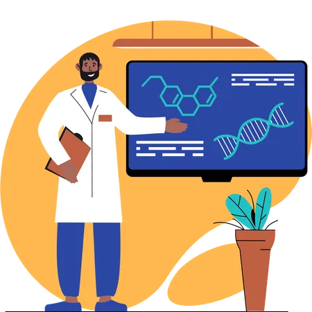 Scientist explains genetics test  Illustration