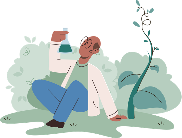 Scientist explores vegetable life and plants in nature  Illustration