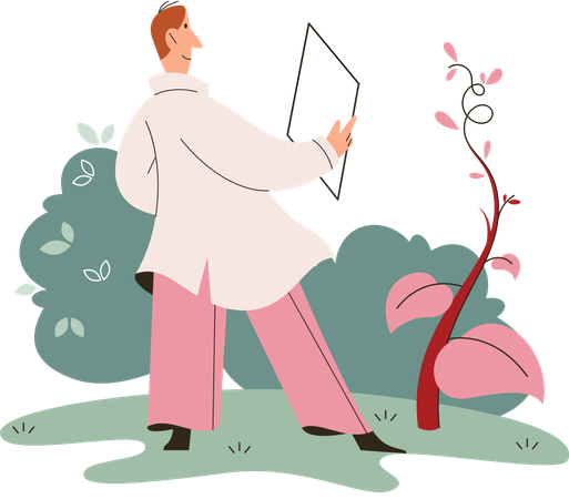 Scientist explores vegetable life and plants in nature  Illustration