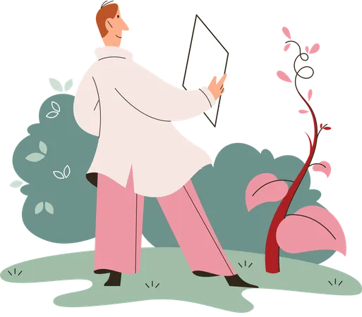 Scientist explores vegetable life and plants in nature  Illustration
