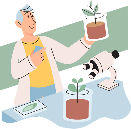 Scientist explores vegetable life and plants in nature  Illustration