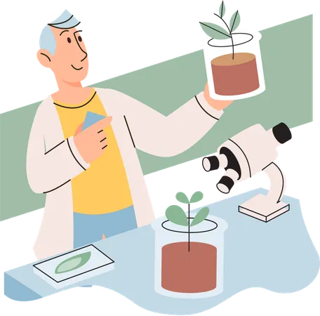 Scientist explores vegetable life and plants in nature  Illustration