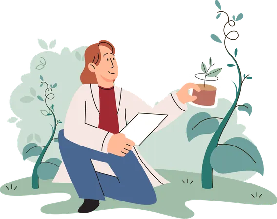 Scientist explores vegetable life and plants in nature  Illustration