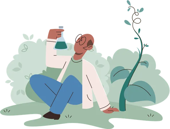 Scientist explores vegetable life and plants in nature  Illustration