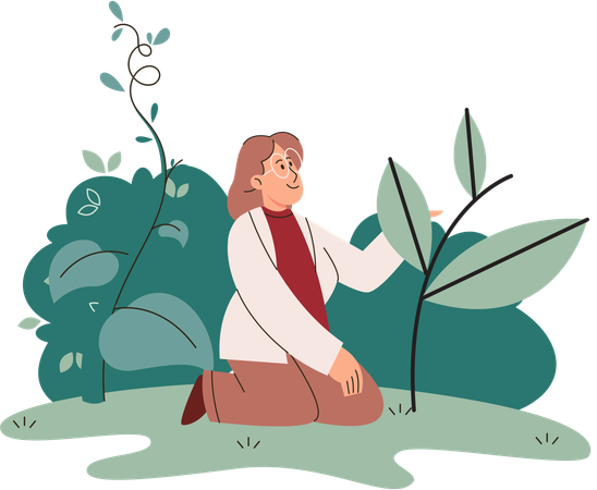 Scientist explores vegetable life and plants in nature  Illustration